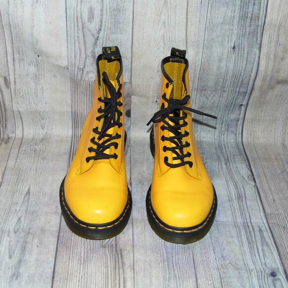 DR. MARTENS 1460 Smooth Yellow Leather Boots Womens Size 8 - Picture 4 of 7